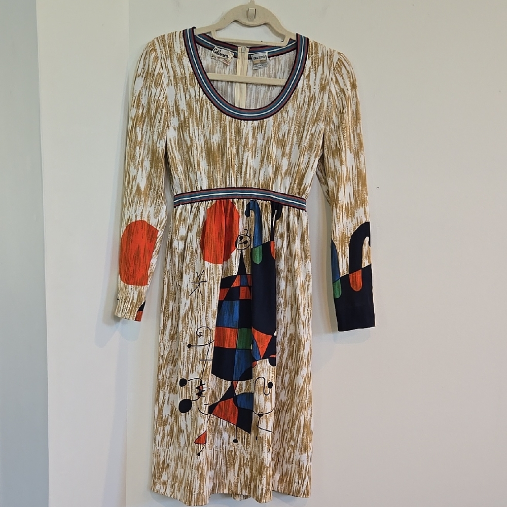 Vintage 70's Goldworm Dress Size 10 Long Sleeve Italian Knit Wearable Miro Art